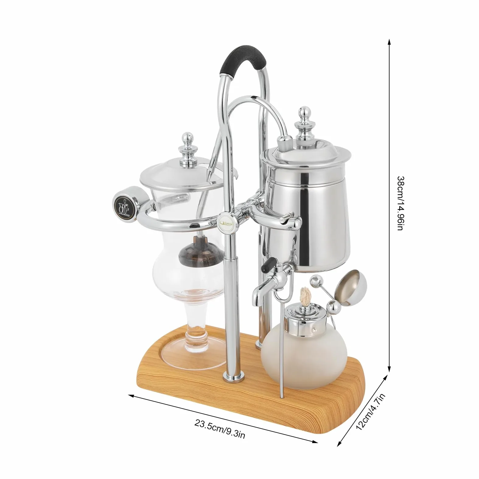 Syphon Kaffeemaschine, Belgisch Belgien Family Balance Siphon, Vakuum-Kaffeekanne mit Messbecher und Löffel 23,5 x 12 x 38 cm