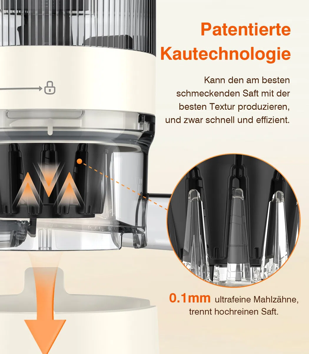 Zasmira Entsafter Slow Juicer mit hohem Drehmoment und 120MM-Einfüllschacht, Kein Vorschneiden entsafter für gemüse und obst, 99,6% Saftreinheit, 1,5L, REV-Modus, einfacher zu reinigen, Reinweiß
