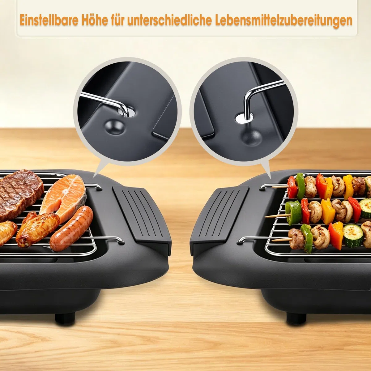 Tischgrill Elektrisch 2000 W,lektrogrill Antihaftbeschichtete Grillplatte, für Drinnen Draußen,mit 6 Temperaturstufen, Abnehmbarem Grillrost und Fettauffangschale für Grillpartys Camping,36 × 22 cm