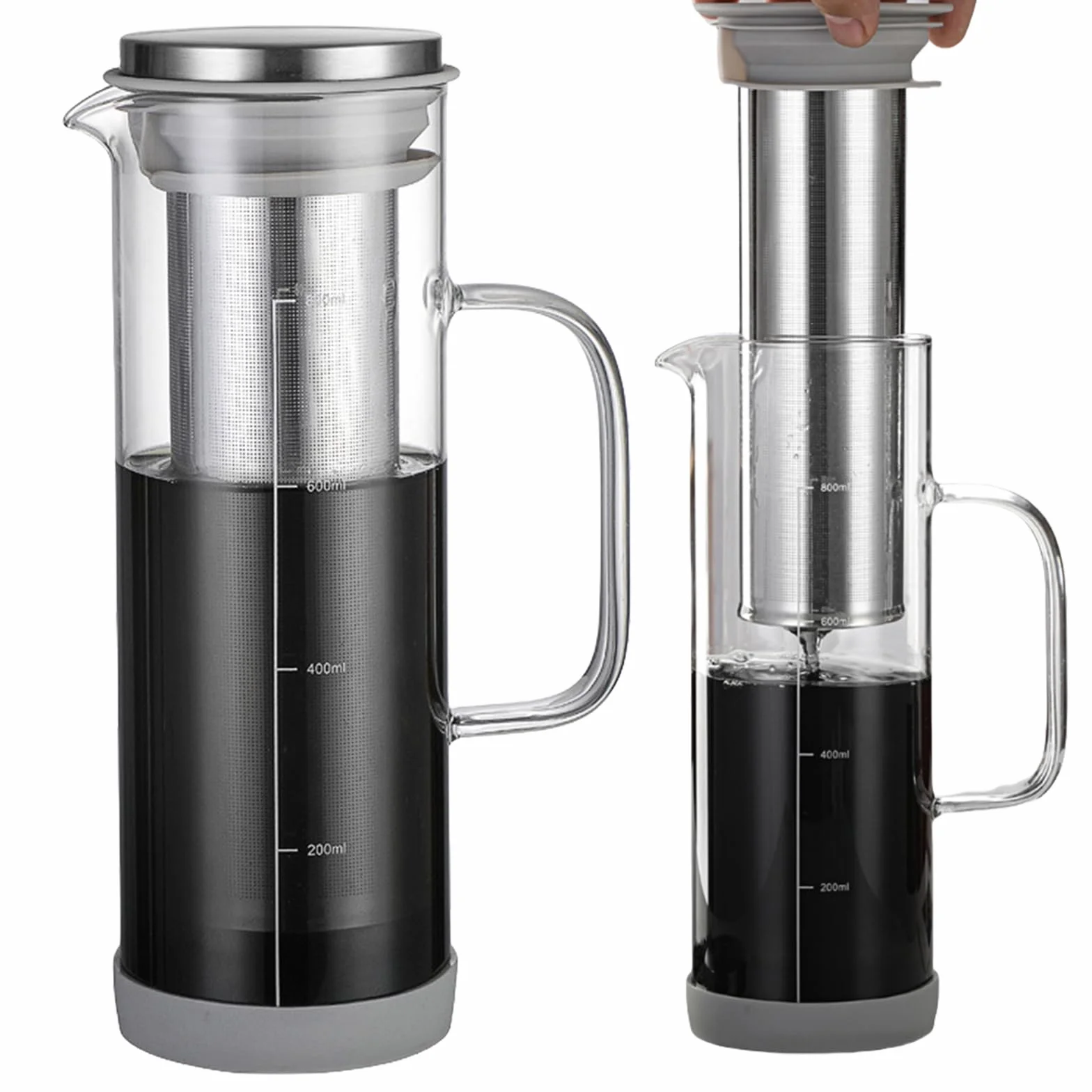 BAIFULAI Cold Brew Coffee Maker 800ml, Borosilikatglas Kaltbrühkanne Kaltbrüh Glas Karaffe mit Glasgriff, 304 Edelstahlfilter Kaffeebereiter Kaffeekanne für Eiskaffee Kaltbrüh Eistee