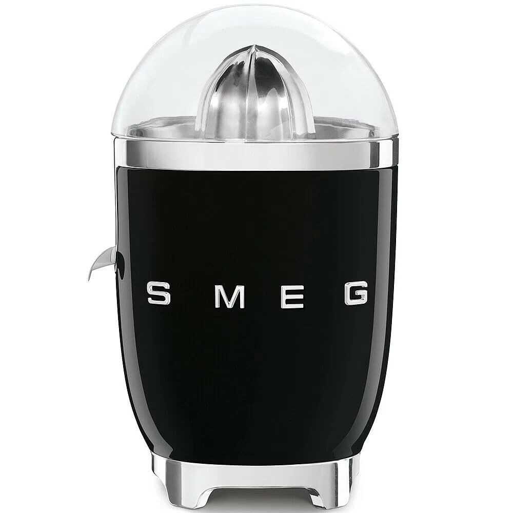 Smeg, Elektrische Zitruspresse CJF11BLEU, tropfsicherer Auslauf und Universalkegel, rutschfeste Stellfüße, Filtersieb und Presskegel aus Edelstahl, 70 W, Schwarz