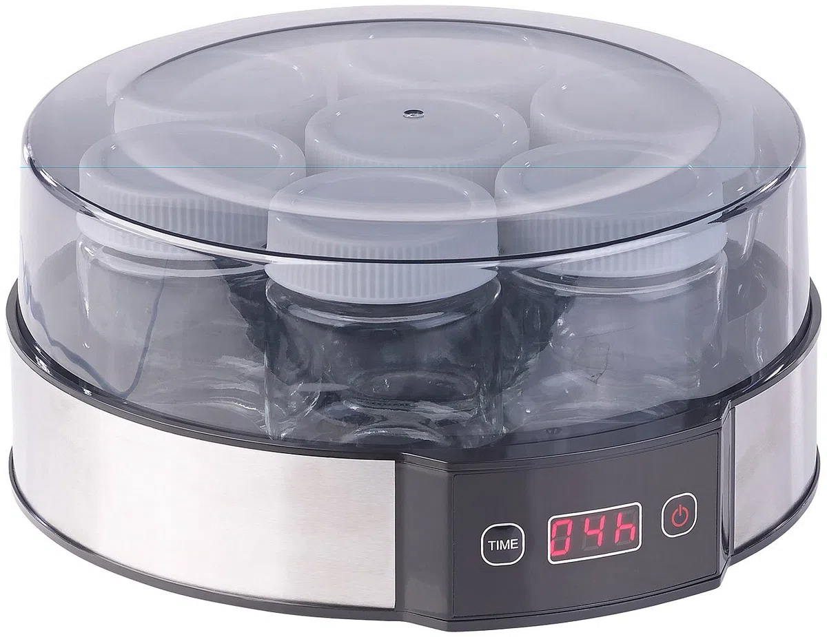 Rosenstein & Söhne Joghurt Zubereiter: Joghurt-Maker mit Zeitschaltuhr, 7 Portionsgläser je 190 ml, 20 Watt (Automat, Joghurtzubereitung, frei)
