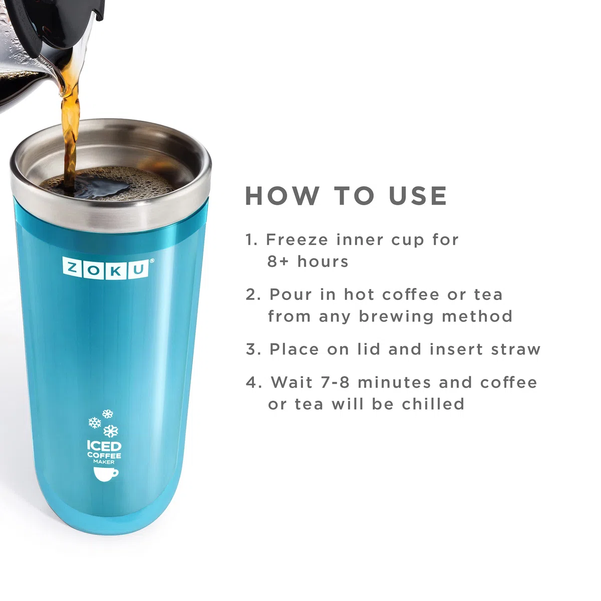 ZOKU Iced Coffee Maker, Eiskaffee, Maker, Eiskaffeezubereiter, Türkis, 325 ml, ZK121-TL