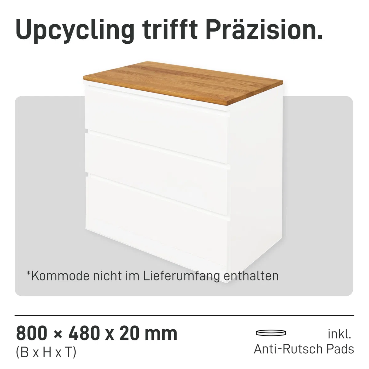 Natural Goods Berlin 1x Malm Deckplatte Eiche - I K E A Upcycling - 2 cm Starke Malm Holzplatte passgenau mit Antirutschfunktion - Holzbrett Eiche massiv - DIY Fensterbrett Eiche Brett 80 x 48 x 2 cm