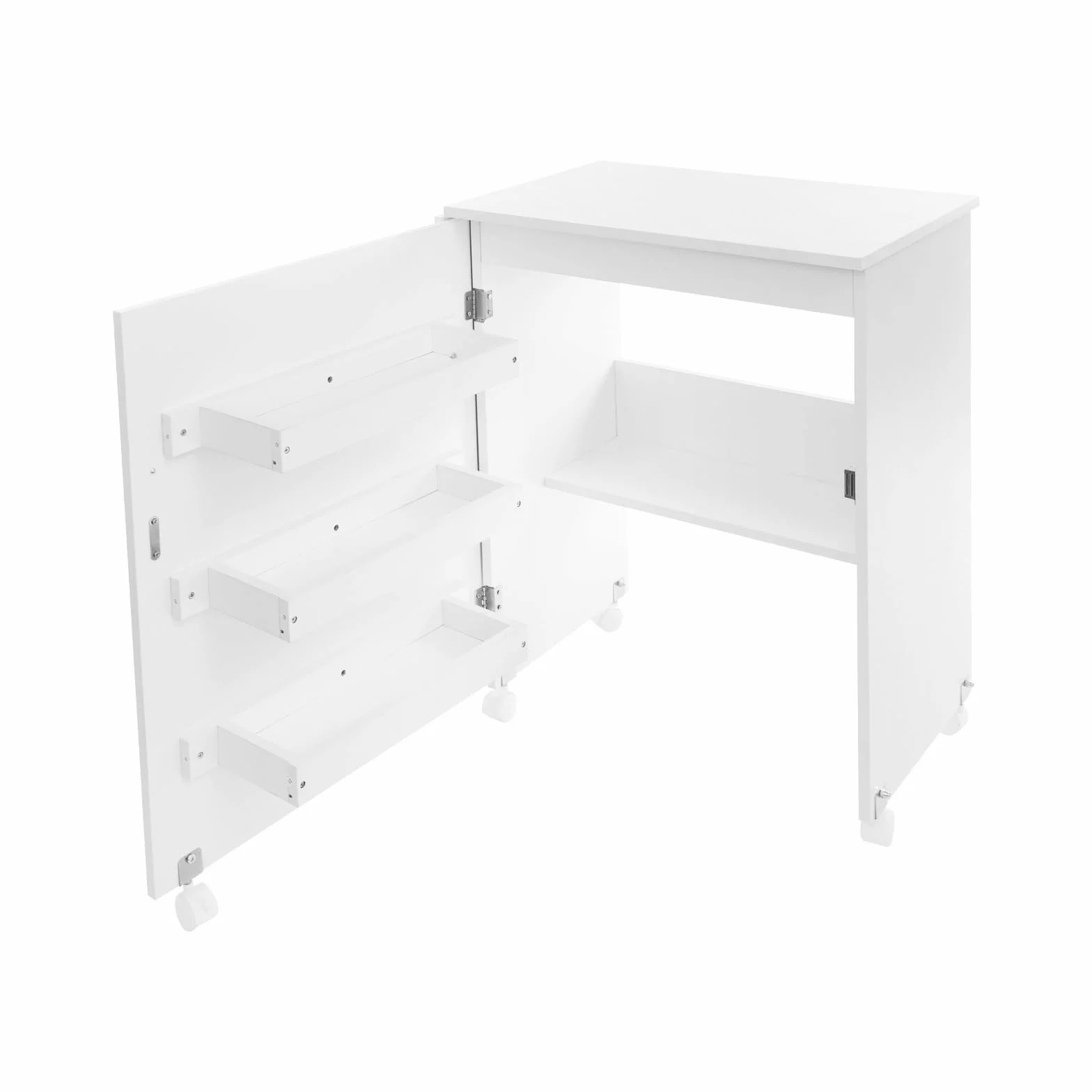 2in1 Klappbarer Nähmaschinentisch, Rollbarer Nähtisch, Nähschrank Schreibtisch, Faltbar Nähmaschinenschrank, Mehrzwecktisch mit 5 Rollen, für Studien und Workshops