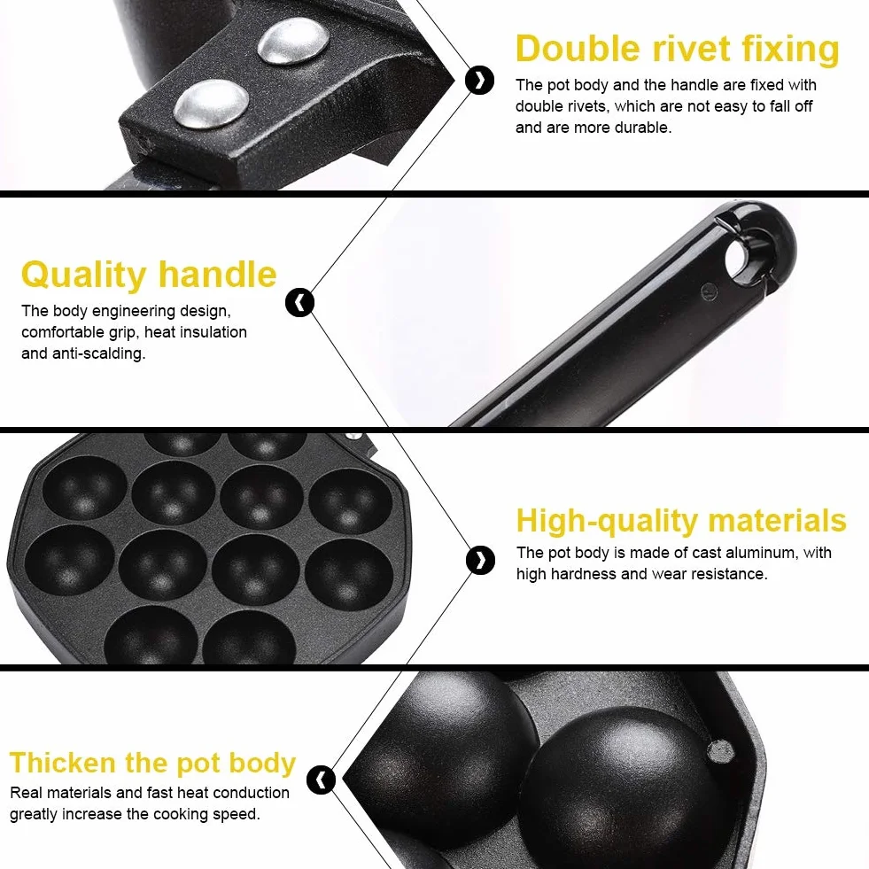 Fdit Aluminium Takoyaki-Pfanne, 34x18x2.5cm 12 Hohlräume Oktopus Kugeln Maker Oktopus-Kugeln Eierpuffer-Backform Werkzeuge für das Kochen zu Hause