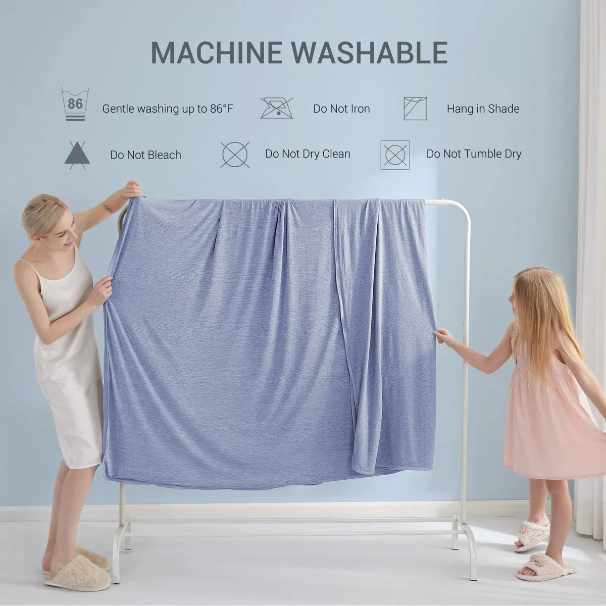 Marchpower Kühldecke 229 x 274cm, leichte Sommerdecke mit Japanische Arc-Chill Q-Max>0.5 Kühlfasern, Nimmt Körperwärme auf, 2 in 1 doppelseitig Kinderdecke Wohndecke Sofadecke Reisedecke - Blau