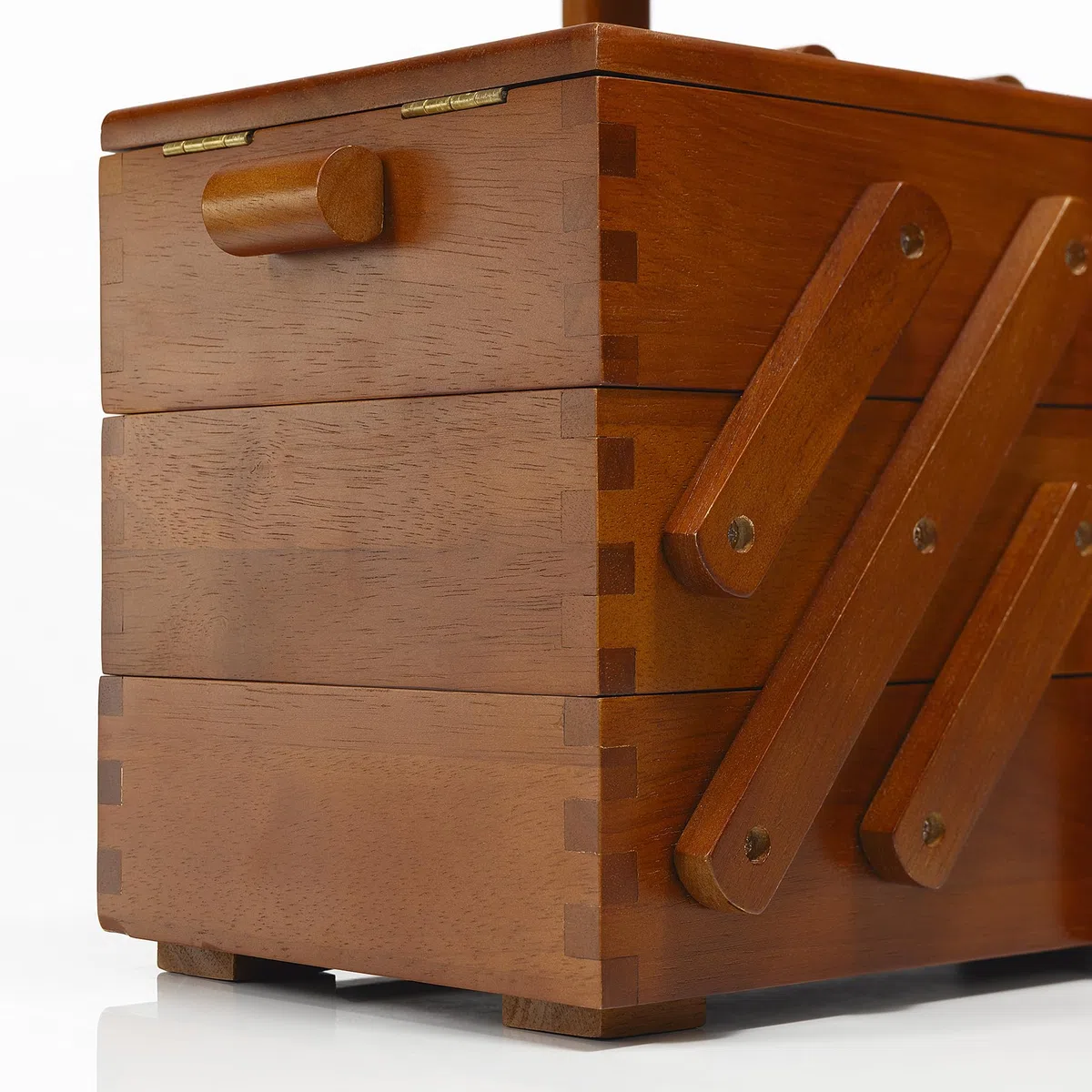 Prym Nähkasten M aus dunklem Kautschukholz 36x28x19 cm 3-stufige Holzbox Ziehharmonika-System