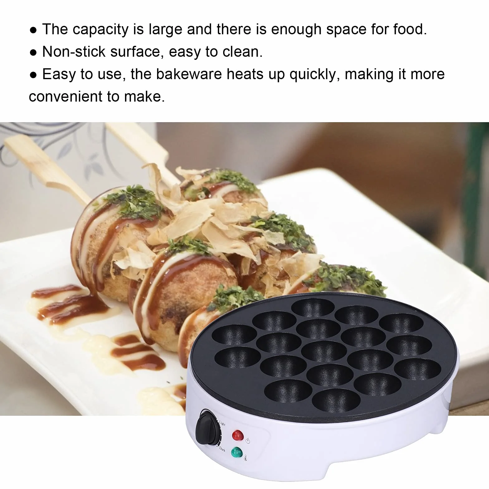 FLEXMAN 18 Loch Takoyaki Maker, 750 W Tragbare Elektrische Backform für Oktopusbällchen, Antihaft Frühstücksmaschine für die Zubereitung Japanischer Takoyaki Oktopusbällchen