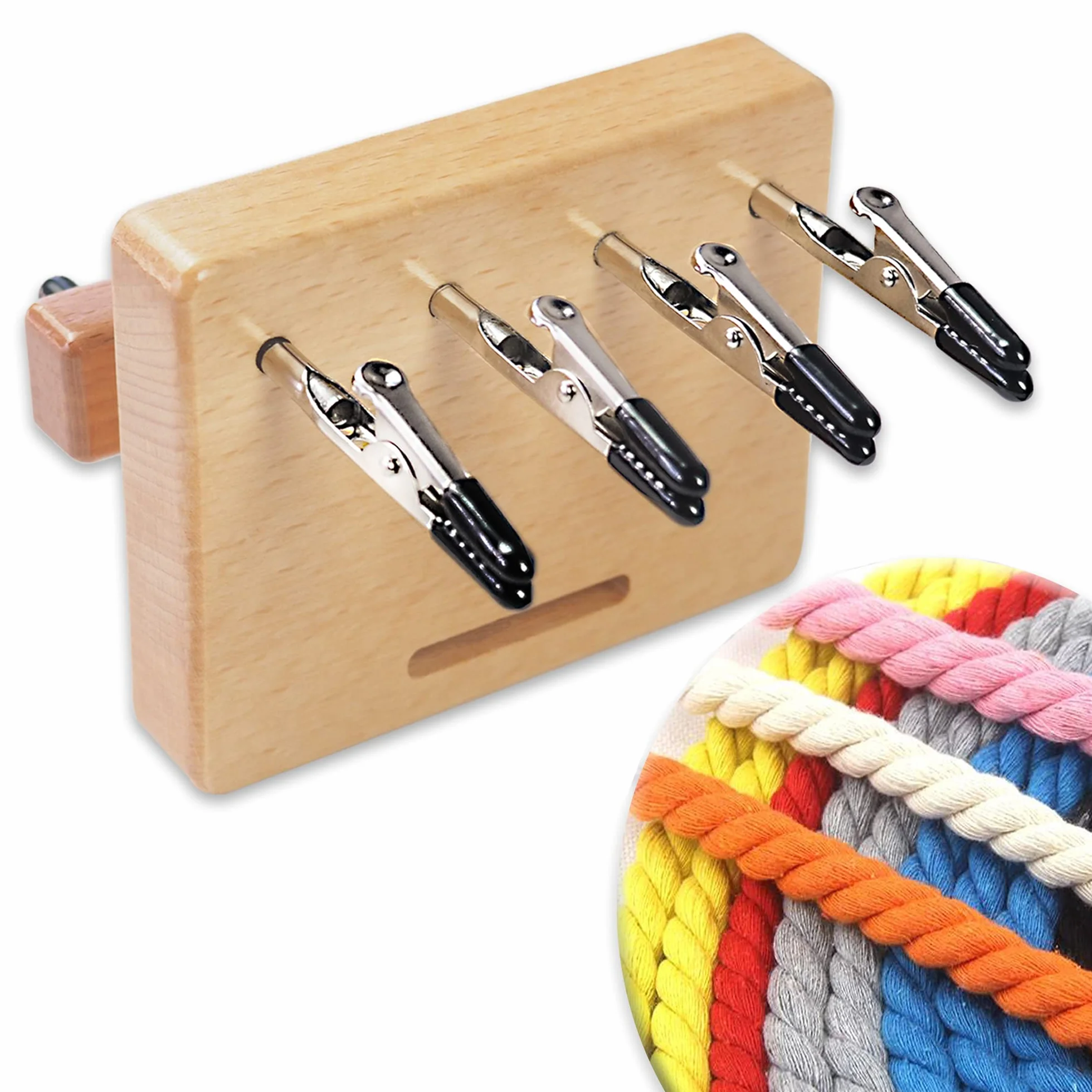 Fringe Twister zum schnellen Drehen, 4 Clips Holzschnur Maker Werkzeug, Garn Fringe Twister zum Weben, Quaste/Seilherstellung Maschine