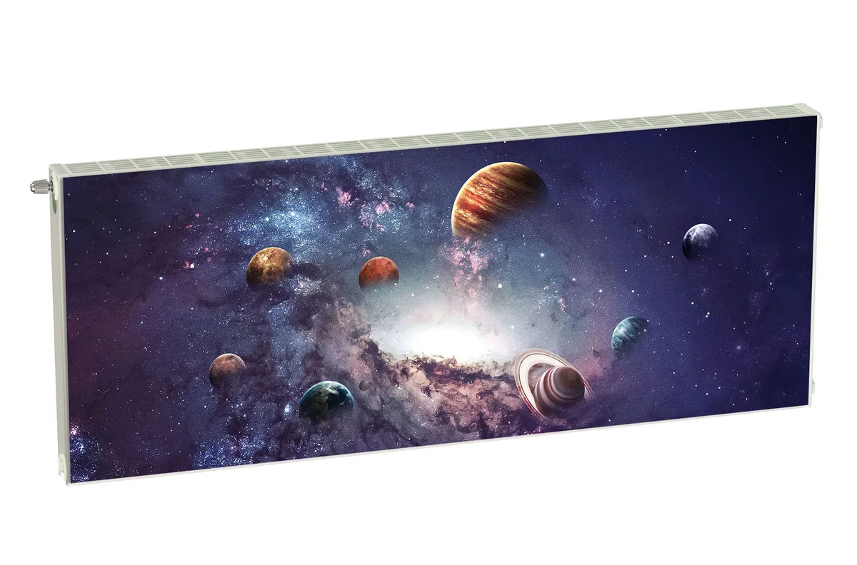 Magnet Heizkörperverkleidung Heizkörperabdeckung Lila Raumfahrt Sonne & Mond 160x60 cm Heizung Abdeckung Verkleidung Magnetische Abdeckmatte Kühlschrank aus Einem Flexiblen Magneten Digitaler Aufdruck