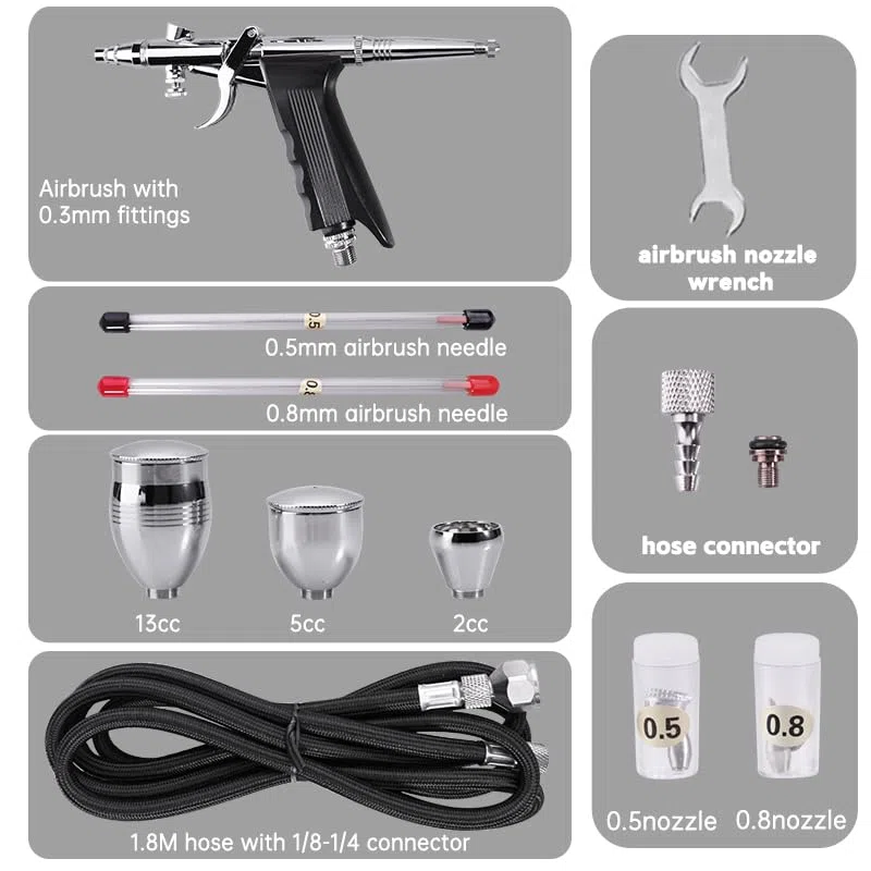 Airbrush-Kit mit 3 Tassen-Schlauch und einige Airbrush-Zubehör, Airbrush-Pistole für Spray Art Hobby