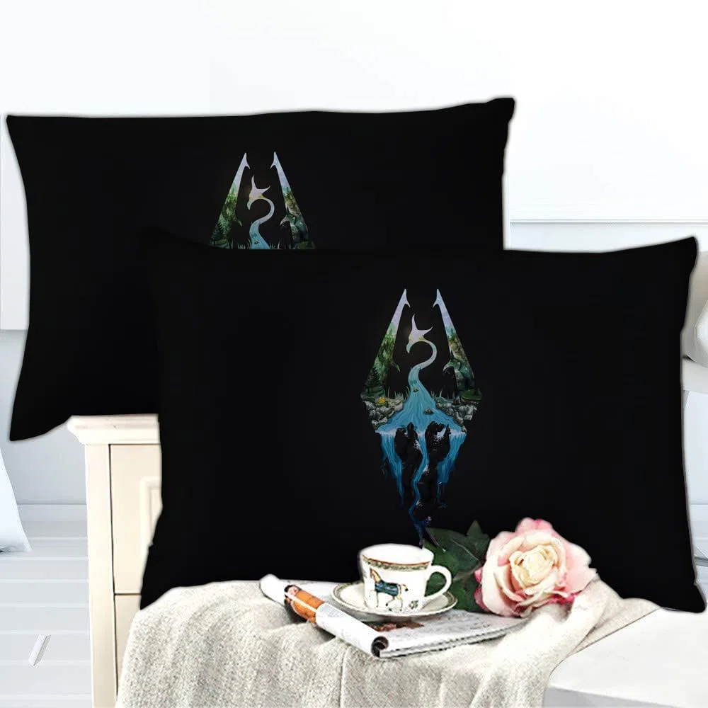 Ste-X 100% Reine Baumwolle, Elder Scrolls V Skyrim-Bettbezug-Set Mit Verstecktem Verschluss, 3-teiliges, Weiches Wohnaccessoire-Bettset Mit 1 Bezug Und 2 Kissenbezügen (TESVS 06,135x200cm)