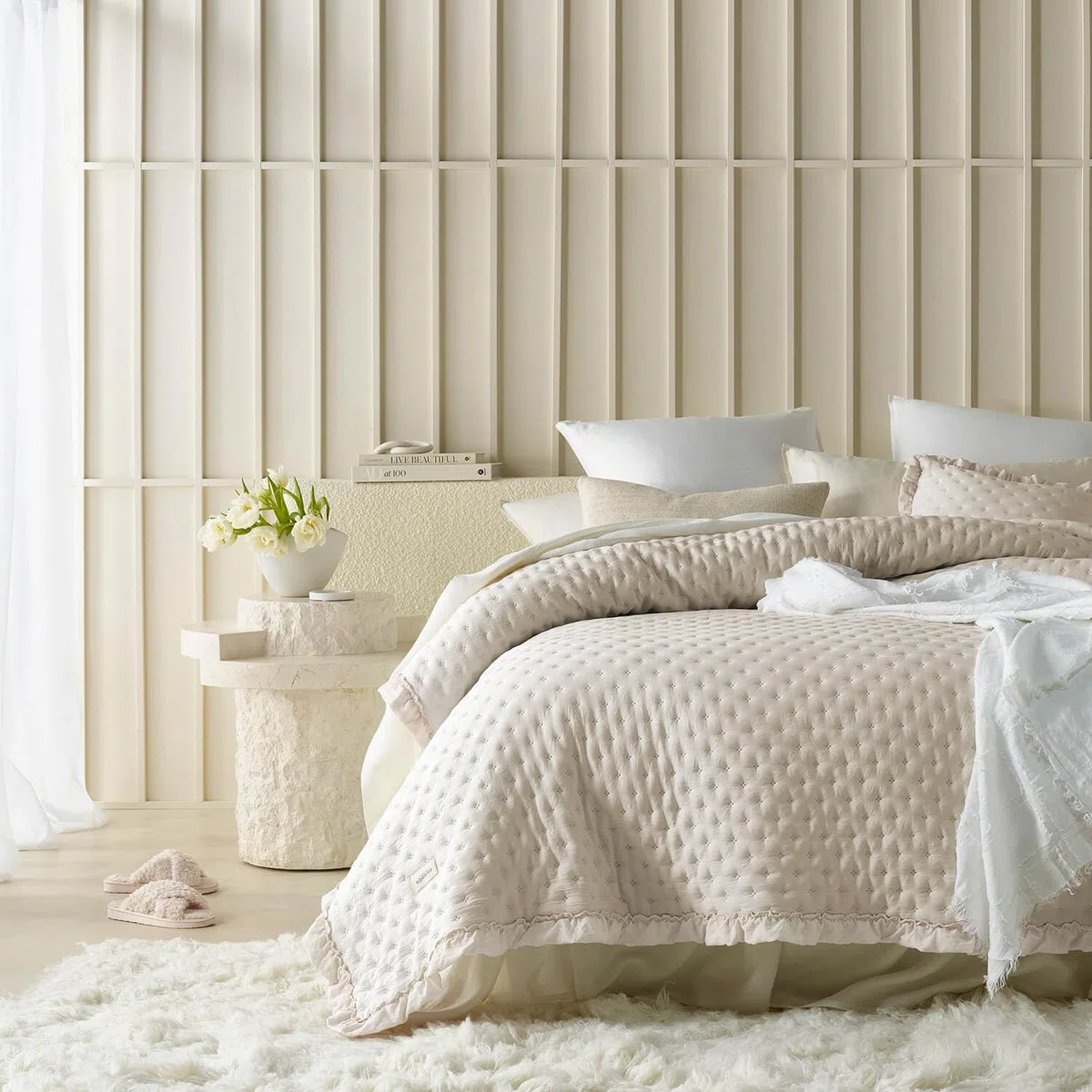 Molly Elegante Tagesdecke 200 x 220 cm Creme Bettüberwurf Sofaüberwurf Steppdecke