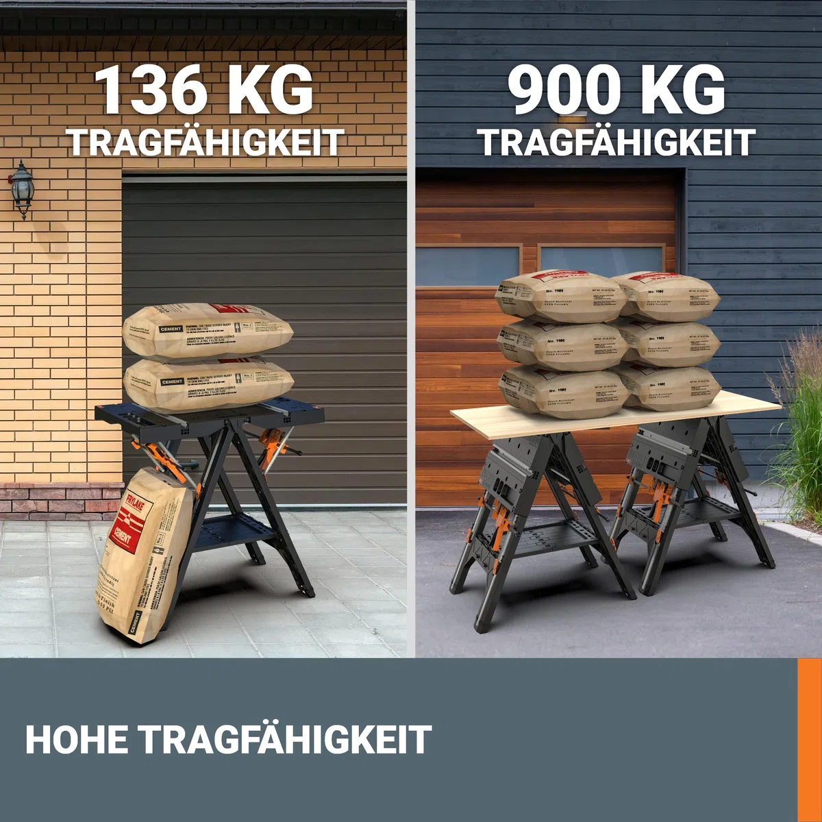 WORX PEGASUS WX051 mobile multifunktionale Werkbank - hochwertiger Arbeitstisch klappbar für die Werkstatt, max. Belastung 450kg – inkl. Schnellklemmvorrichtung – hohe Stabilität & große Arbeitsfläche