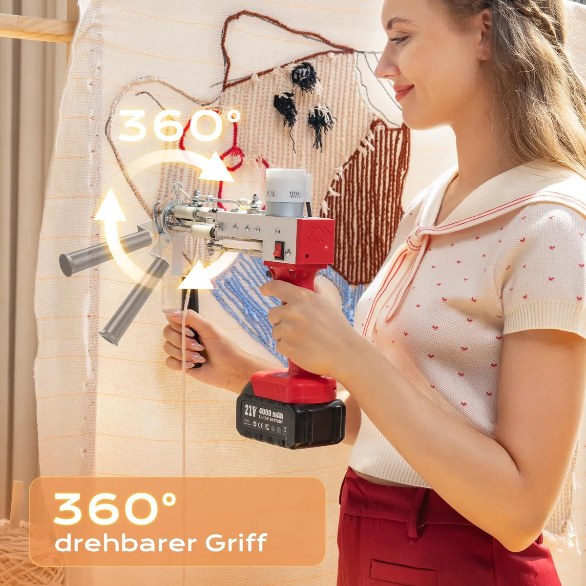 BESGEER Akku-Teppich-Tufting-Pistole mit Teppichschneide-Set, Tufting Gun Starter Kit inkl. 2 Stück 4,0Ah Batterien, 2-in-1-Tufting Kit Complete für Schnitt- und Schlingflor