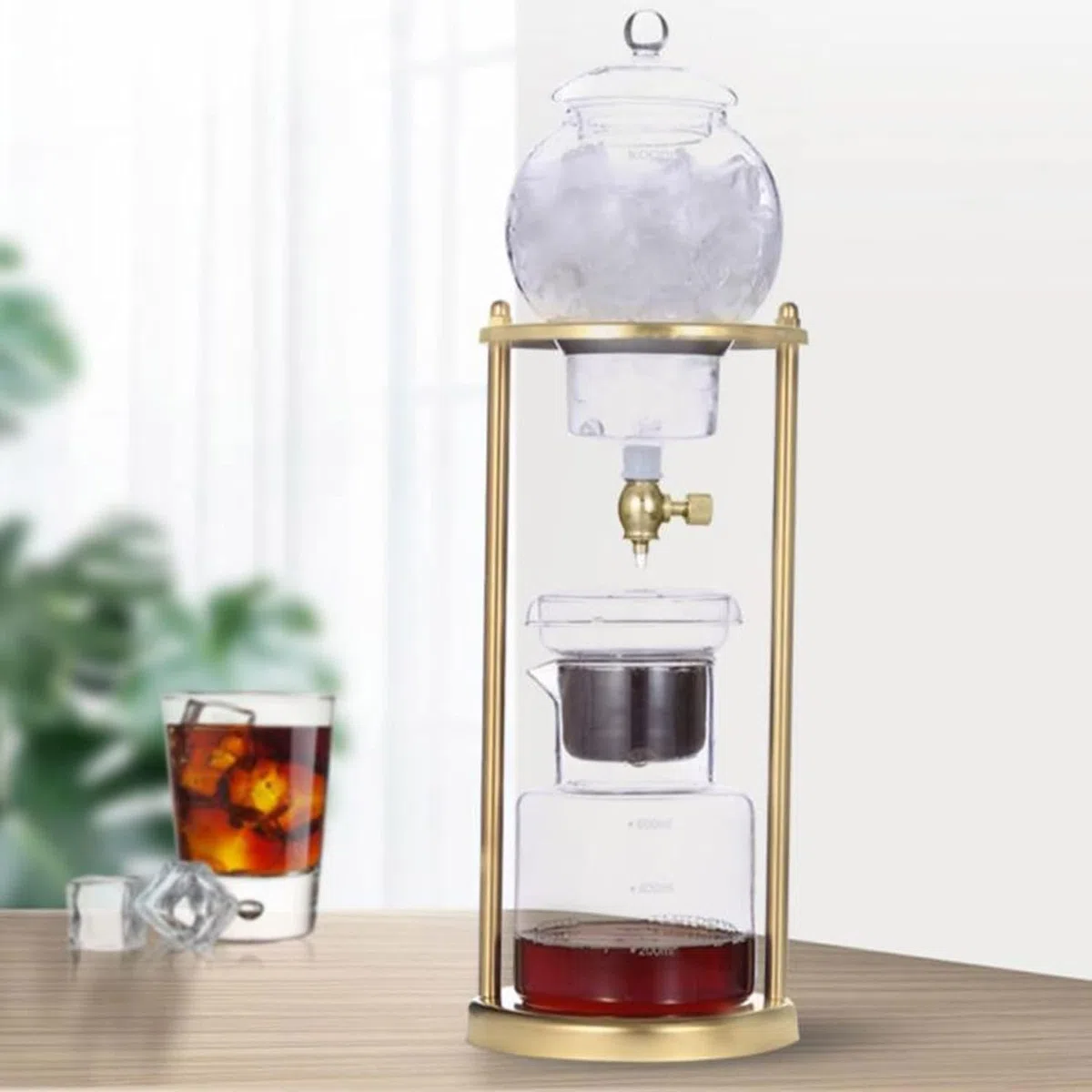 Cold Brew Drip Tower Kaffeemaschine – 600 ml Fassungsvermögen, Edelstahlgestell, verstellbarer Tropfer