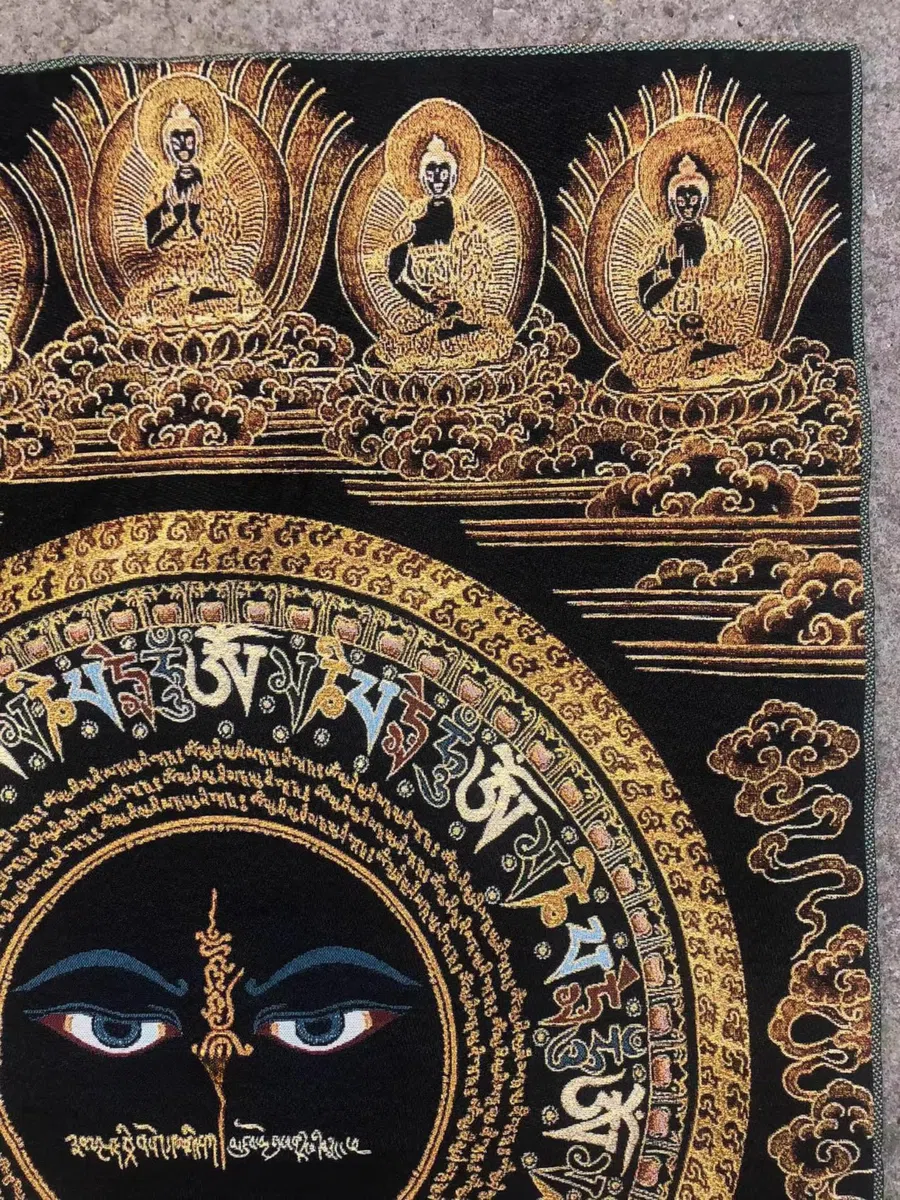 FENNYYAR Tibetische Wandmalerei mit sechs Charakteren, Mantra, Thangka-Stickerei, Brokat, Tibet, 90 cm, Eingangshalle, tibetische Wandmalerei