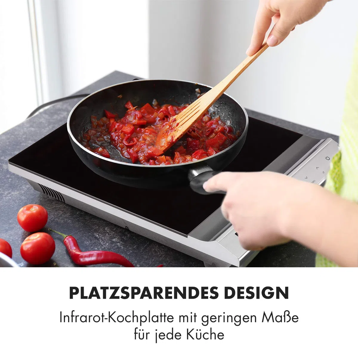 Klarstein MisterCook Kochplatte Infrarot-Kochfeld, Leistungs- und Temperaturstufen, Timer, Touchbedinung, Überhitzungs- und Überspannungsschutz, 1 Kochzone, 2000 Watt, silber