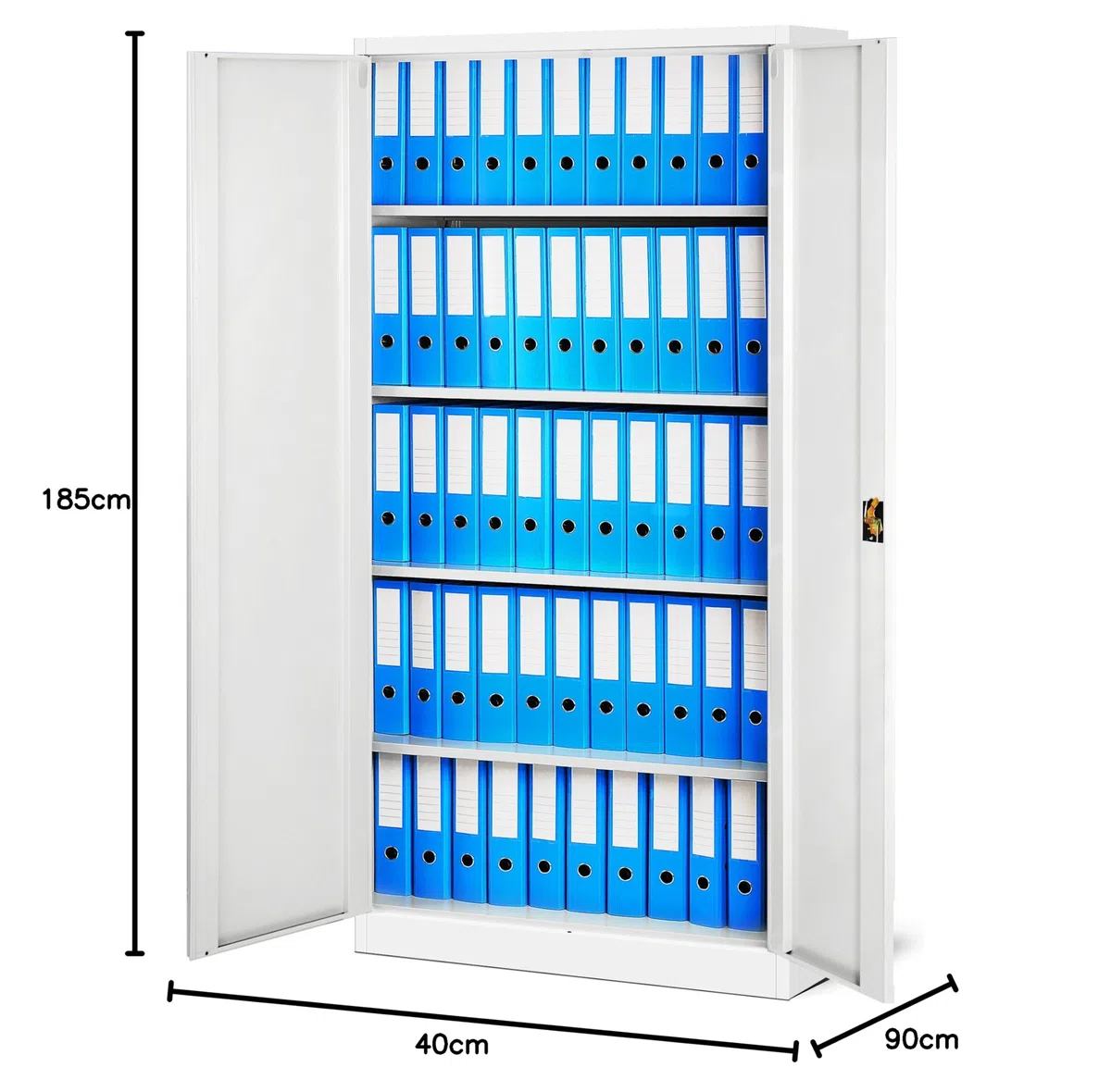 Jan Nowak Metallschrank Jan 185 x 90 x 40 cm - Metall Aktenschrank Abschließbar mit 2 Türen, Mehrzweckschrank mit 5 Ebenen, Büroschrank aus Stahlschrank mit Pulverbeschichtung - Weiß