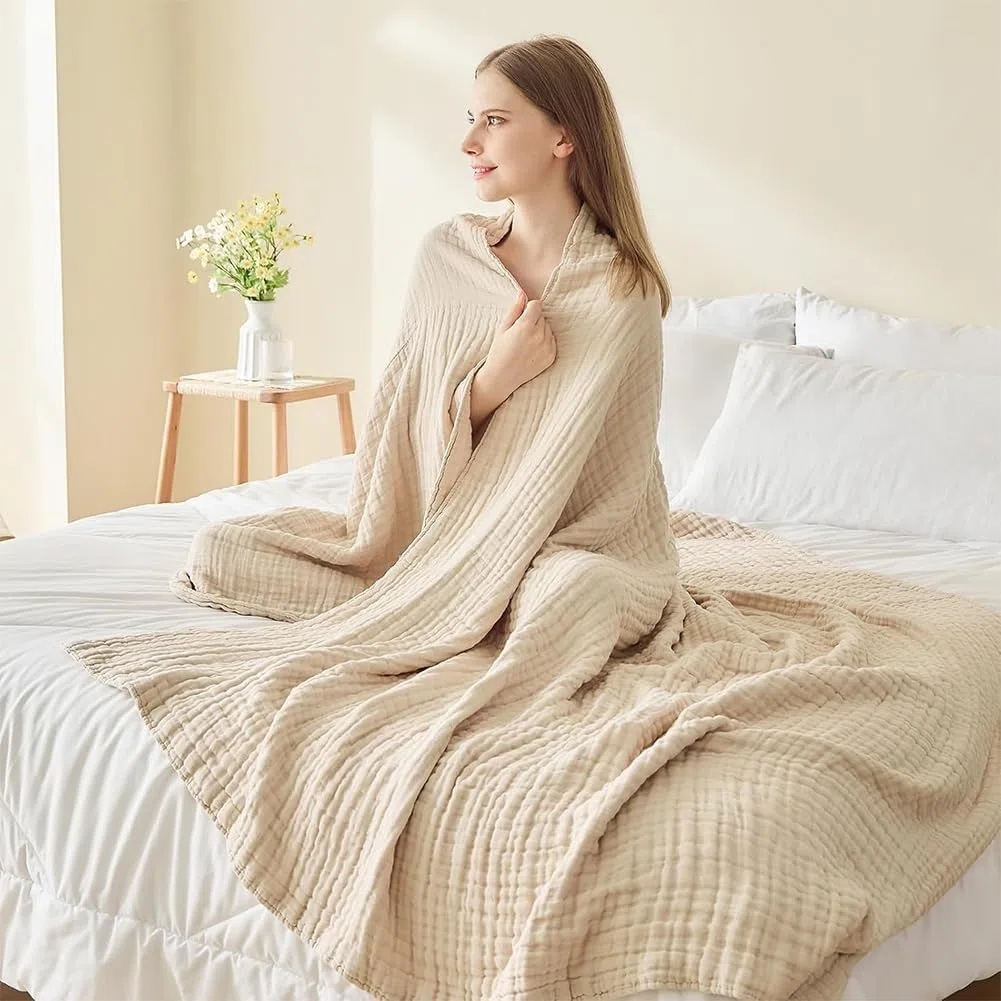 Musselin Decke, Sommer Musselin Decke Erwachsene, Natürliche Musselin-Baumwolle, Kühle, Weich Und Atmungsaktiv as Cuddly Blanket, Bed, Couch Throw, All Seasons (Weiß,150 * 200cm)