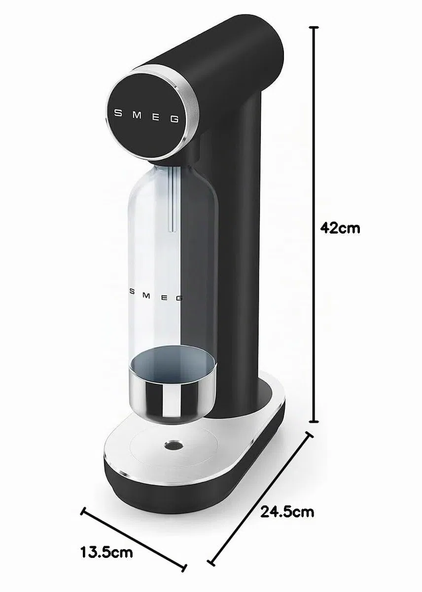 Smeg, SKC01BLM Wassersprudler mit Sprudelregler und Tropfschale, 800-ml-Flasche, CO₂-Zylinder nicht enthalten, Mattschwarz