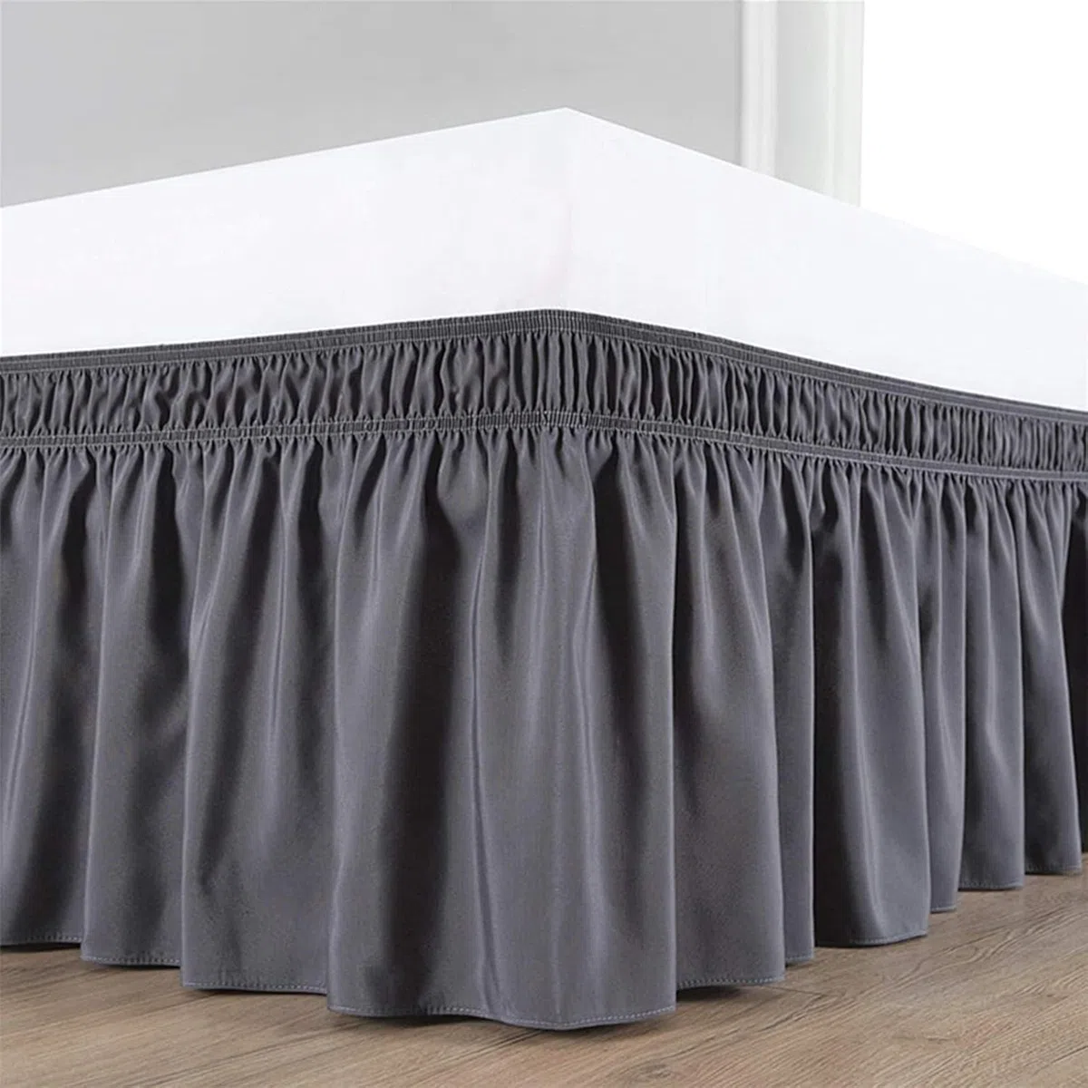 Einfarbiger, gerüschter, elastischer, pflegeleichter Bettrock aus weichem, atmungsaktivem Mikrofasermaterial(Dark Gray,180x200x45cm)