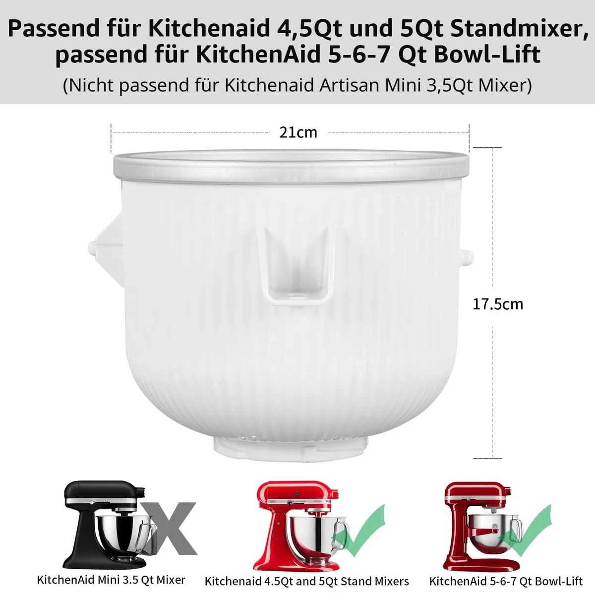 Gdrtwwh Eismaschine Aufsatz für Kitchenaid Standmixer, Eismaschine und Sorbet Gelato Maker, passend für Kitchenaid 4,3 L und 4.8 L Schüsselheber (spülmaschinenfest)
