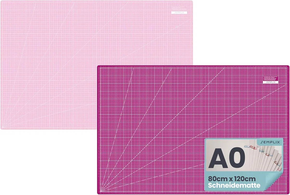 SEMPLIX Selbstheilende Schneidematte A0-A4 - Grün, Rosa, Grau, Türkis, Lila - Ideal fürs Basteln, Nähen & Patchworken - Beidseitig Bedruckt - Vorderseite cm Rückseite inch Bemaßung (Beere-Rosa, A0)