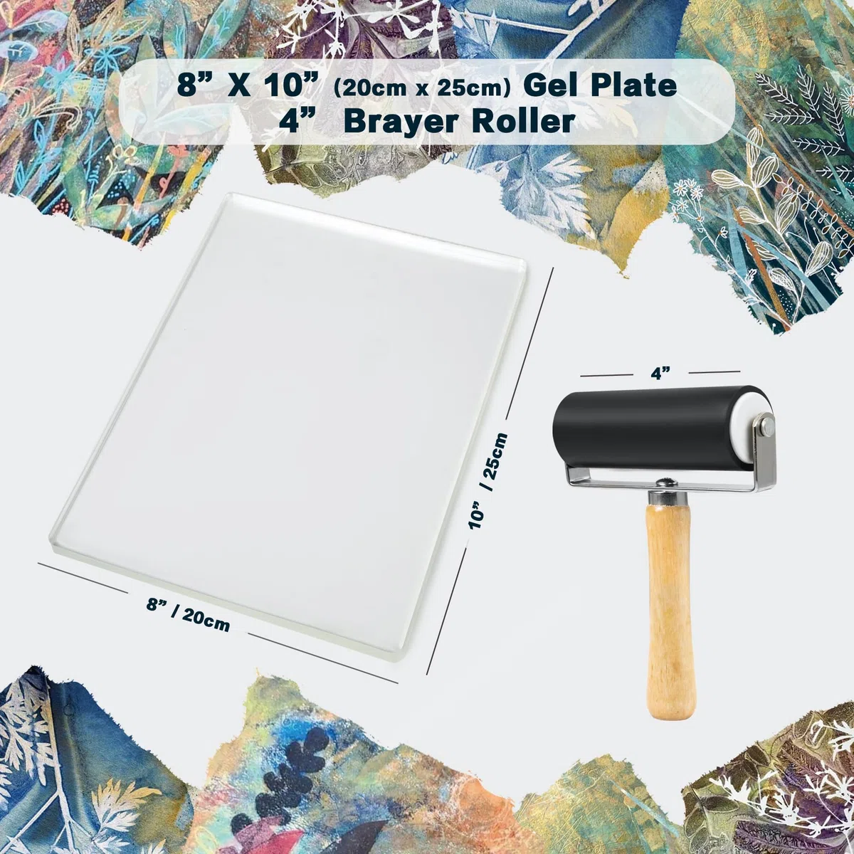 Gelteller-Druck-Starter-Set, wiederverwendbar, 20,3 x 25,4 cm, enthält Brayer, Druckpapier, Farben und wichtige Werkzeuge für Monotyp-Druckherstellung, Kartenherstellung, Scrapbooking