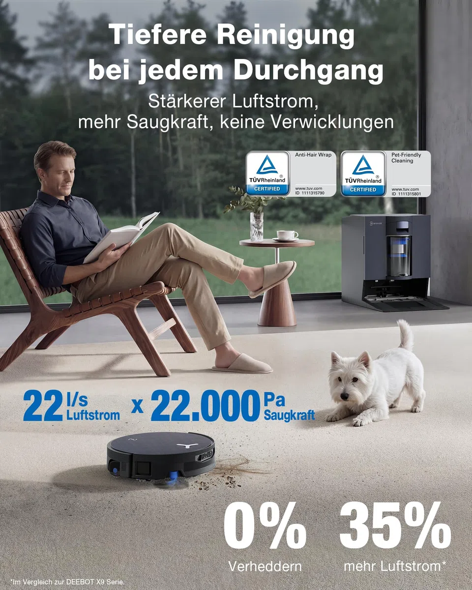 ECOVACS X12 OMNICYCLONE Saugroboter mit Wischfunktion, Blast & 22.000 Pa, FocusJet-System zur Fleckenvorlösung, OZMO Roller 3.0, Ausfahrender Wischmopp, PureCyclone 2.0 Auto-Entleerung, Silberschwarz