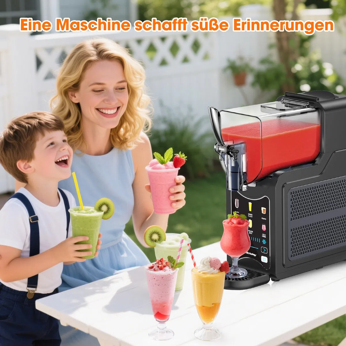 Richday Slush Eis Maschine, 2L Kapazität, LED Display, WhisperChill Technologie, 6 Programme, für Milchshakes, Frappés, Margaritas, Softeismaschine