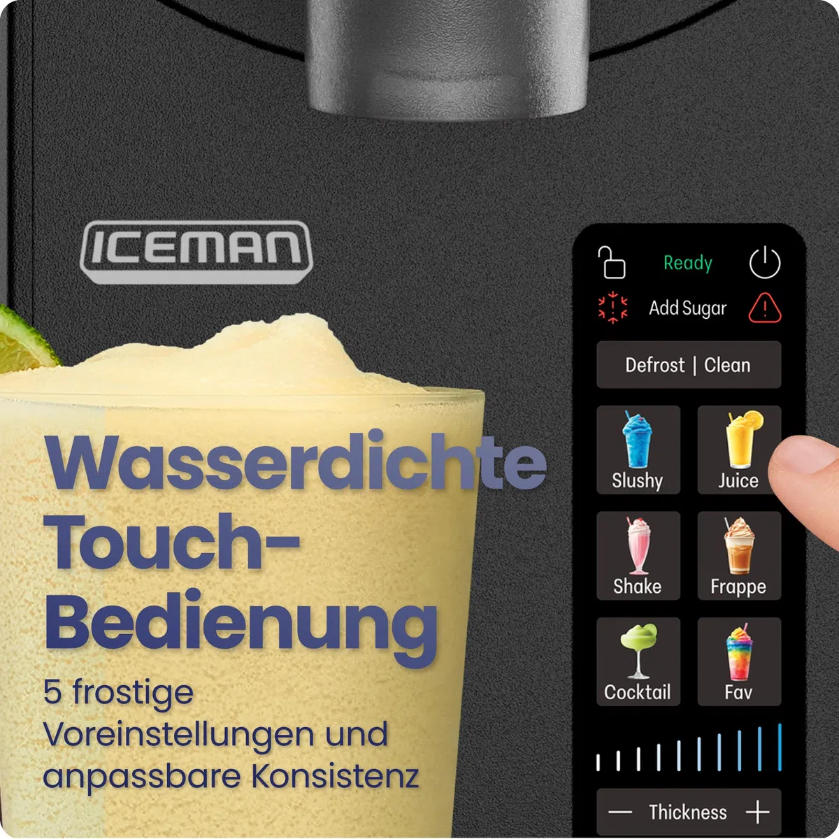 Iceman 1,9L Slushie-Maschine, 5 Voreinstellungen, kein Eis & kein Mixen | für Margaritas, Frappes & Shakes, Touchscreen, einfacher Dosierhebel, Schwarz