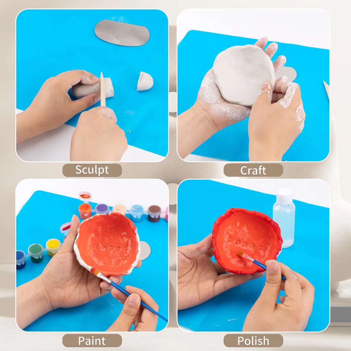 JelyArt Töpferset für Anfänger Lufttrocknender Ton Selbsttrocknender Ton für zuhause - Lufttrocknend DIY Set für Erwachsene Keramik Kreativset Tonset ohne Brennen Geschenke Bastelset (Clay Set)