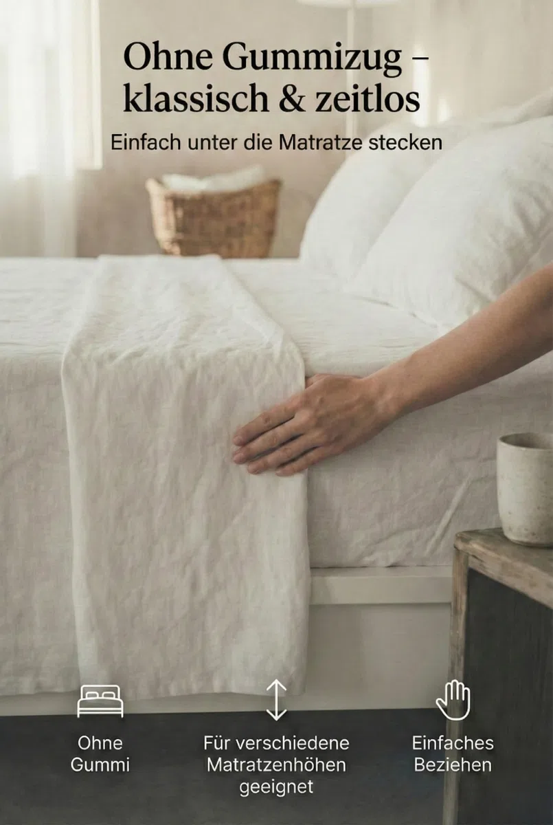 Leinen Bettlaken ohne Gummi – 100% Stonewashed Leinen Flachlaken – Atmungsaktiv – Ohne Kissenbezüge – (Off White, 140 x 220 cm)