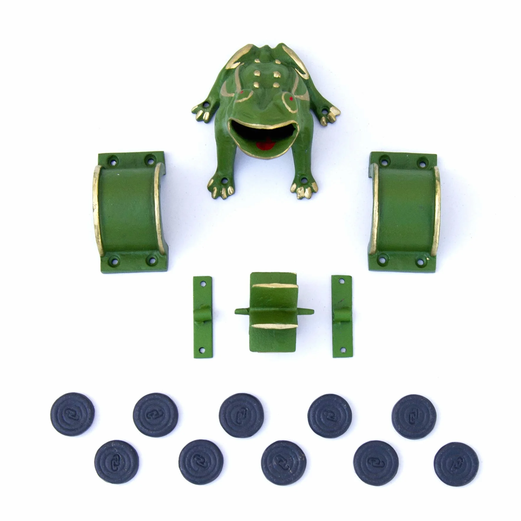 CADENAS ® - Frosch-Spiel, Kröte-Spiel, Toad in the hole game, mit 10 Tokens, beliebten, traditionellen, einheimischen, regionalen, Gusseisen, Mühle, Brücke, Eiben, Kröte im Loch