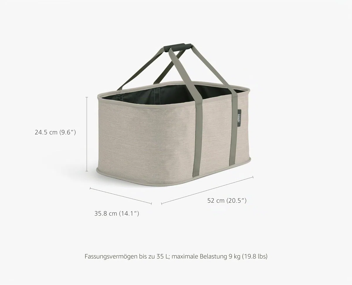 Joseph Joseph Hold-All faltbarer 35L Wäschekorb, Feuchtigkeitsabweisend, Strapazierfähig, Beige