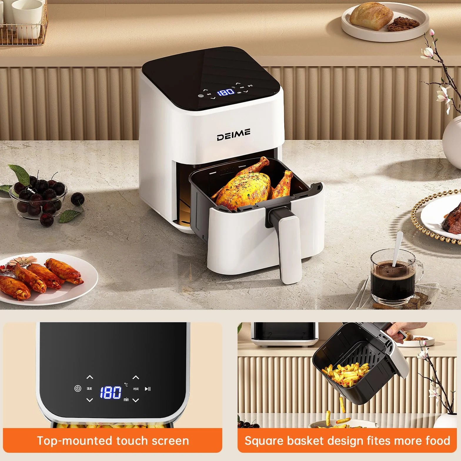 DEIME Heißluftfritteuse 2,5 l, kleiner digitaler Airfryer, platzsparend, kompakt, zum Backen, Aufwärmen, Braten für schnelle und einfache Mahlzeiten, Mini, kompakt und leise, antihaftbeschichtet