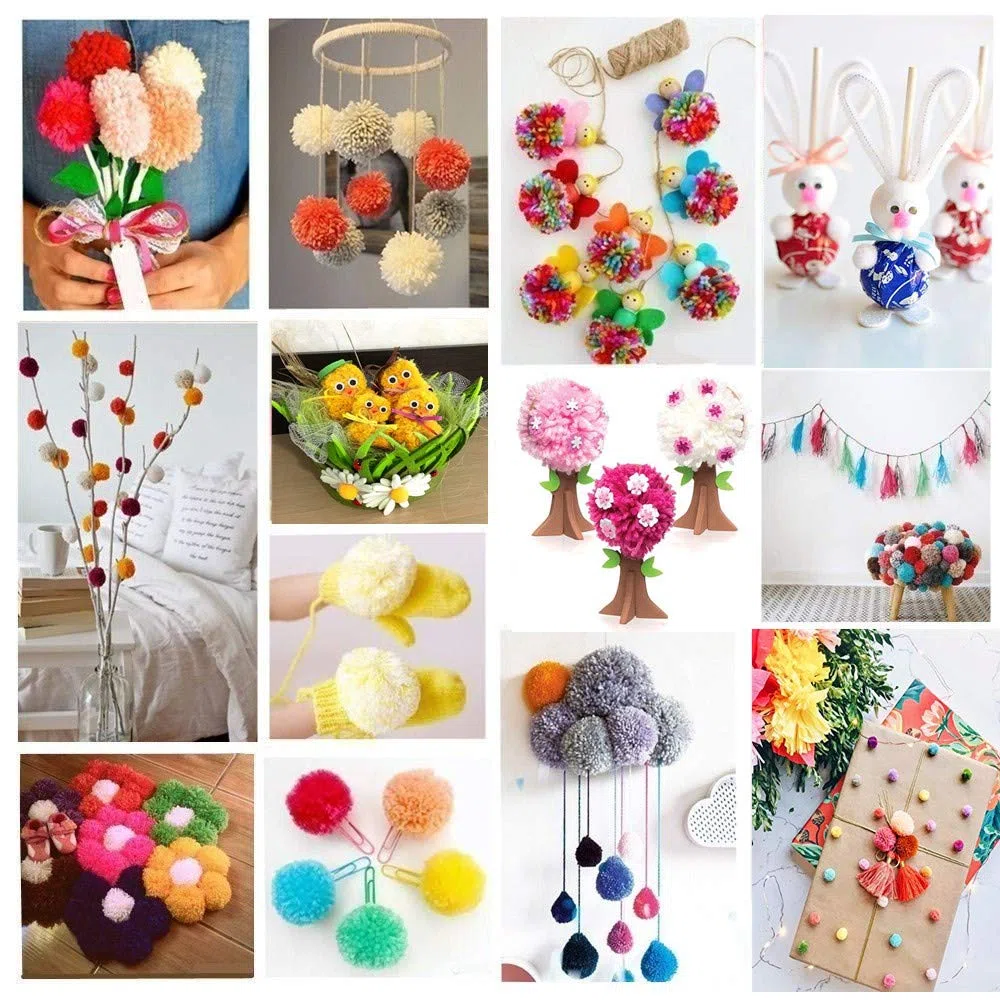 Pompom Maker, 4 Größen Pom Pom Maker für Fluff Ball Weaver Needle Craft DIY Wollstrickwerkzeug Set Dekoration + 12PS Acrylgarn + 10PS Strickstichmarker + 10PS Plastiknadeln + 1PS Schere (37a)