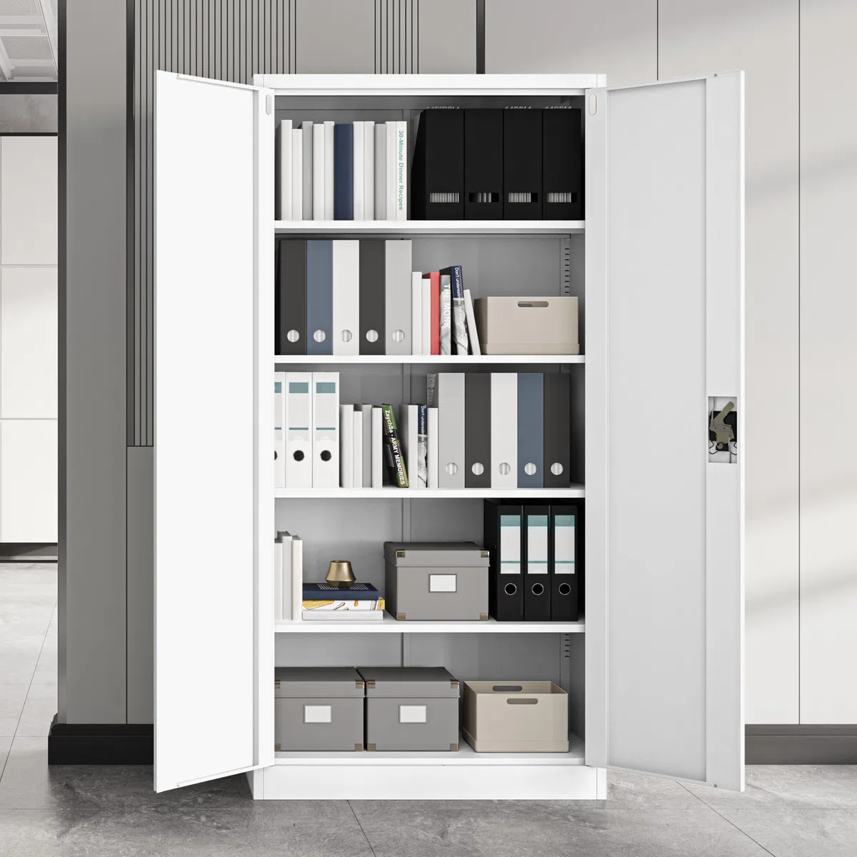Jan Nowak Metallschrank Jan 185 x 90 x 40 cm - Metall Aktenschrank Abschließbar mit 2 Türen, Mehrzweckschrank mit 5 Ebenen, Büroschrank aus Stahlschrank mit Pulverbeschichtung - Weiß