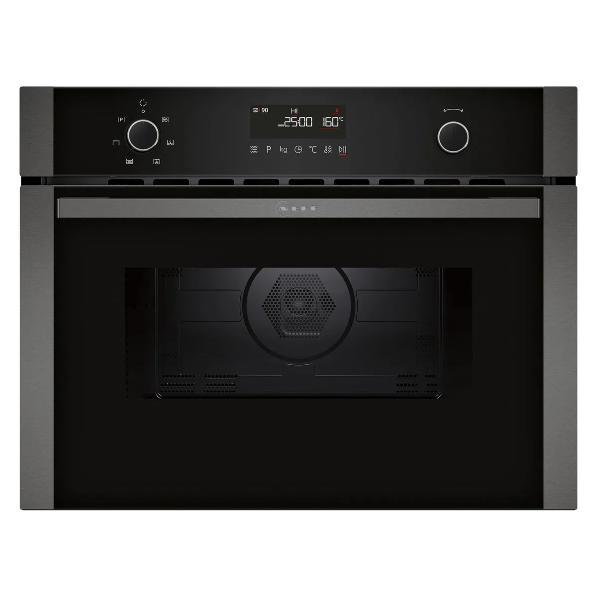 Neff N 50, C1AMG84G1, Einbau Mikrowelle mit Heißluft 60 x 45 cm, Easy Clean für schnelle Reinigung, LCD Display, 1-Touch Buttons, Automatikprogramme, Grill, Graphite-Grey