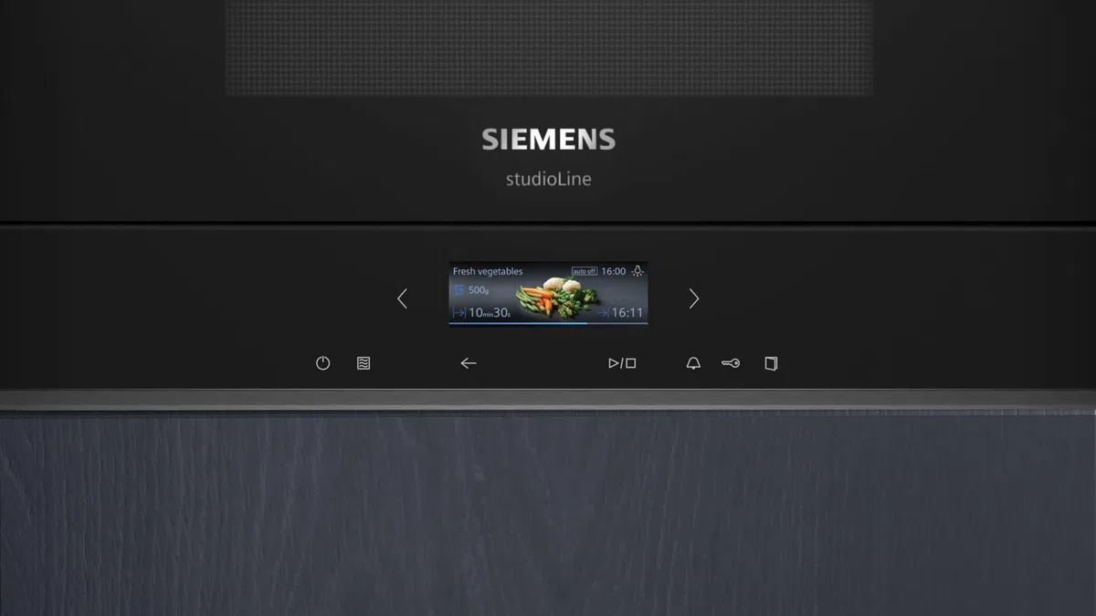 Siemens BF722L1B1 iQ700 Einbau-Mikrowelle, cookControl7 - Automatikprogramme, humidClean Plus - Innenraumreinigung, optimal für den Hocheinbau, seitlich öffnende Drehtür, Schwarz
