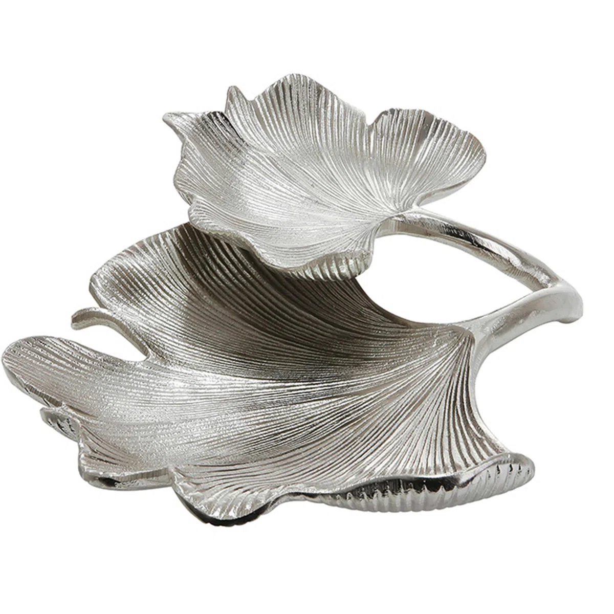 GILDE Deko Schale Wohnzimmer Tisch - Deko Silber Wohnzimmer - Schlüsselablage Schale Gingko - aus Aluminium Breite 34 cm Farbe: Silber