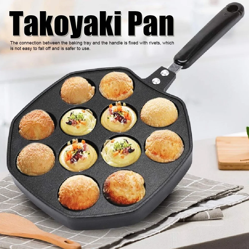 Fdit Aluminium Takoyaki-Pfanne, 34x18x2.5cm 12 Hohlräume Oktopus Kugeln Maker Oktopus-Kugeln Eierpuffer-Backform Werkzeuge für das Kochen zu Hause