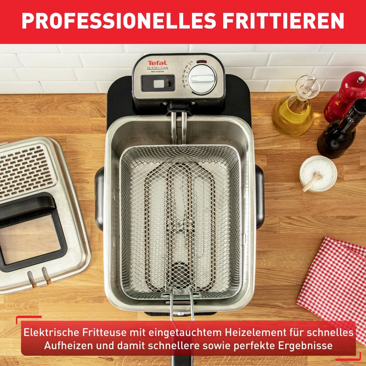 Tefal Oleoclean Pro Fritteuse 3,5L für knusprige Pommes, 2300W Edelstahl Friteuse mit Öl-Filterung, Herausnehmbarer Ölbehälter 1,2kg, Timer & Thermostat, Spülmaschinenfest, Schwarz/Edelstahl