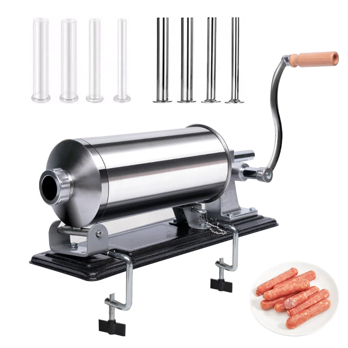 3 L Wurstfüller Manuell, Edelstahl Wurstmaschine mit 8 Füllschläuchen, Horizontale Fleischfüllmaschine für den Privaten und Gewerblichen Gebrauch