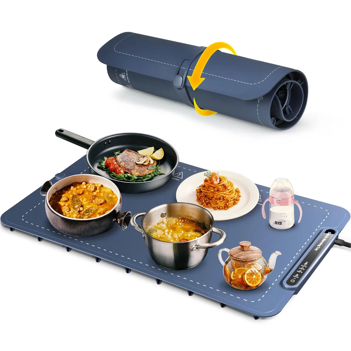 Vinato Warmhalteplatte für Lebensmittel, Tragbare und faltbare Warmhalteplatten, einstellbare Temperaturregelung, Silikon-Warmhalteplatte zum Aufwärmen, Auftauen und Warmhalten von Speisen