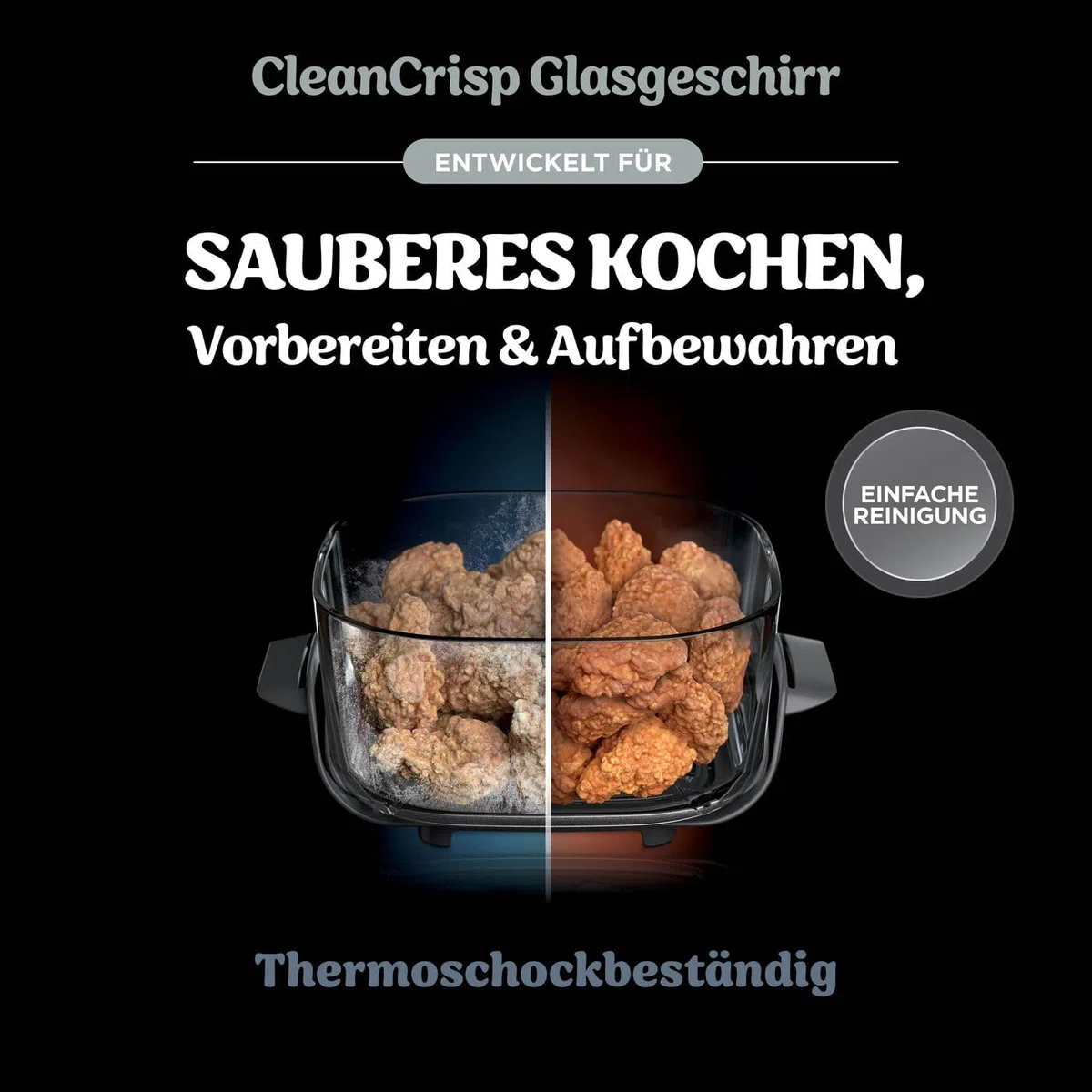 Ninja CRISPi 3,8-l-TempWare-Glasbehälter mit Deckel, großer, wärmebeständiger Heißluftfritteusen-Glasbehälter für Zubereitung, Kochen & Lagerung, BPA-freier Deckel XSKLIDPLTEUUK