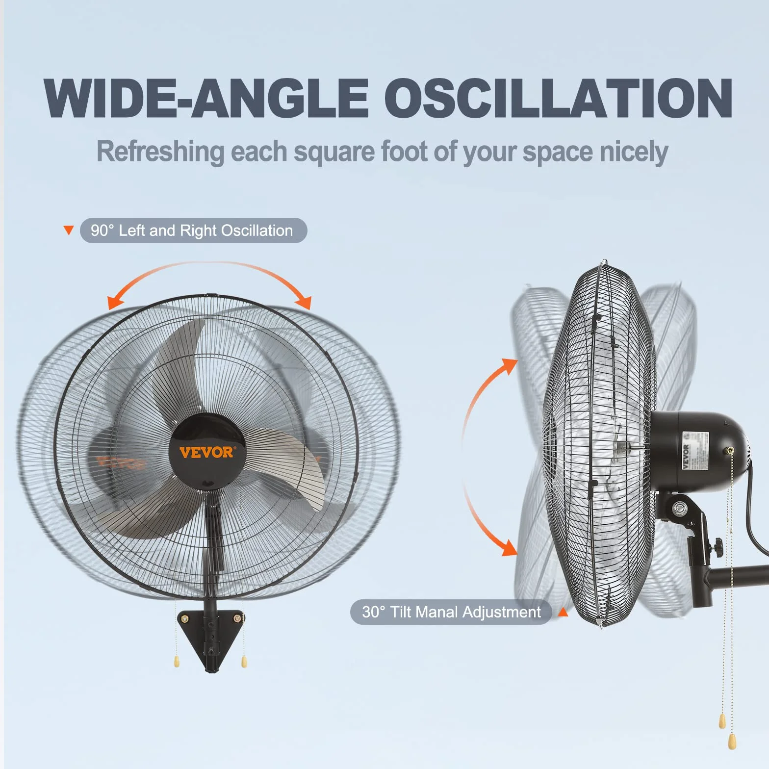 VEVOR Wandventilator, 49 cm oszillierender Ventilator, 4650 CFM, 3 Geschwindigkeiten, Schwarz