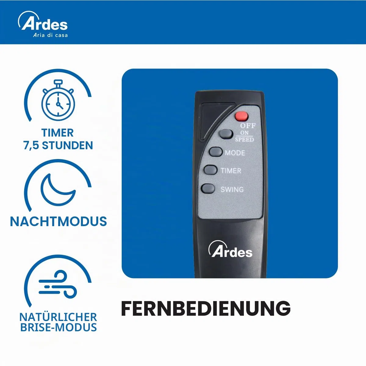 ARDES Wandventilator 40 cm Fernbedienung Oszillation Timer 3 Geschwindigkeitsstufen schwarz AR5W40R